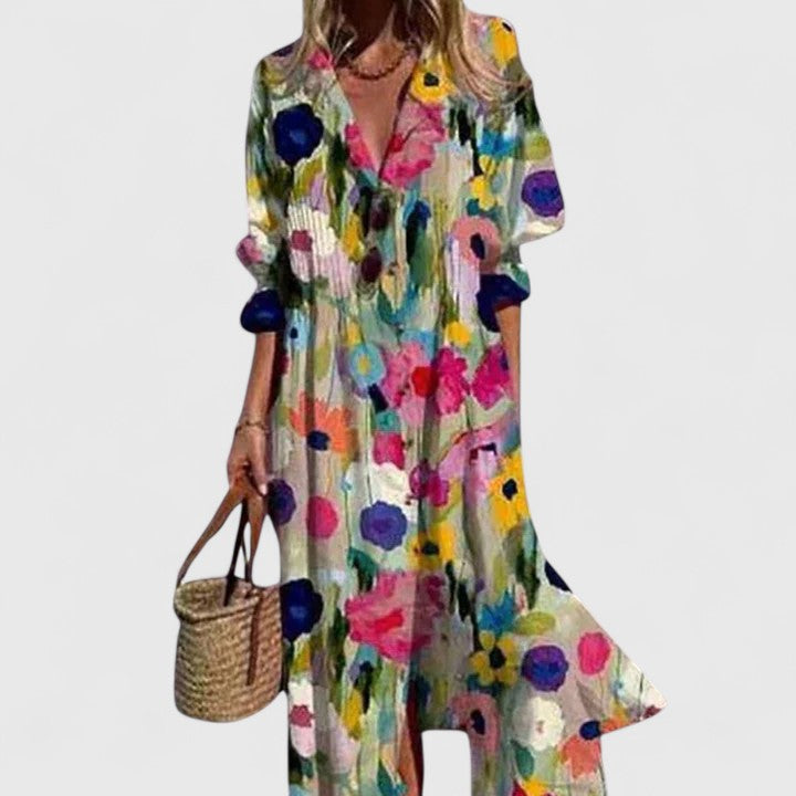Ianthe | Women's Bohemian Maxi Dress with Round Neck and Half Sleeves - image 3