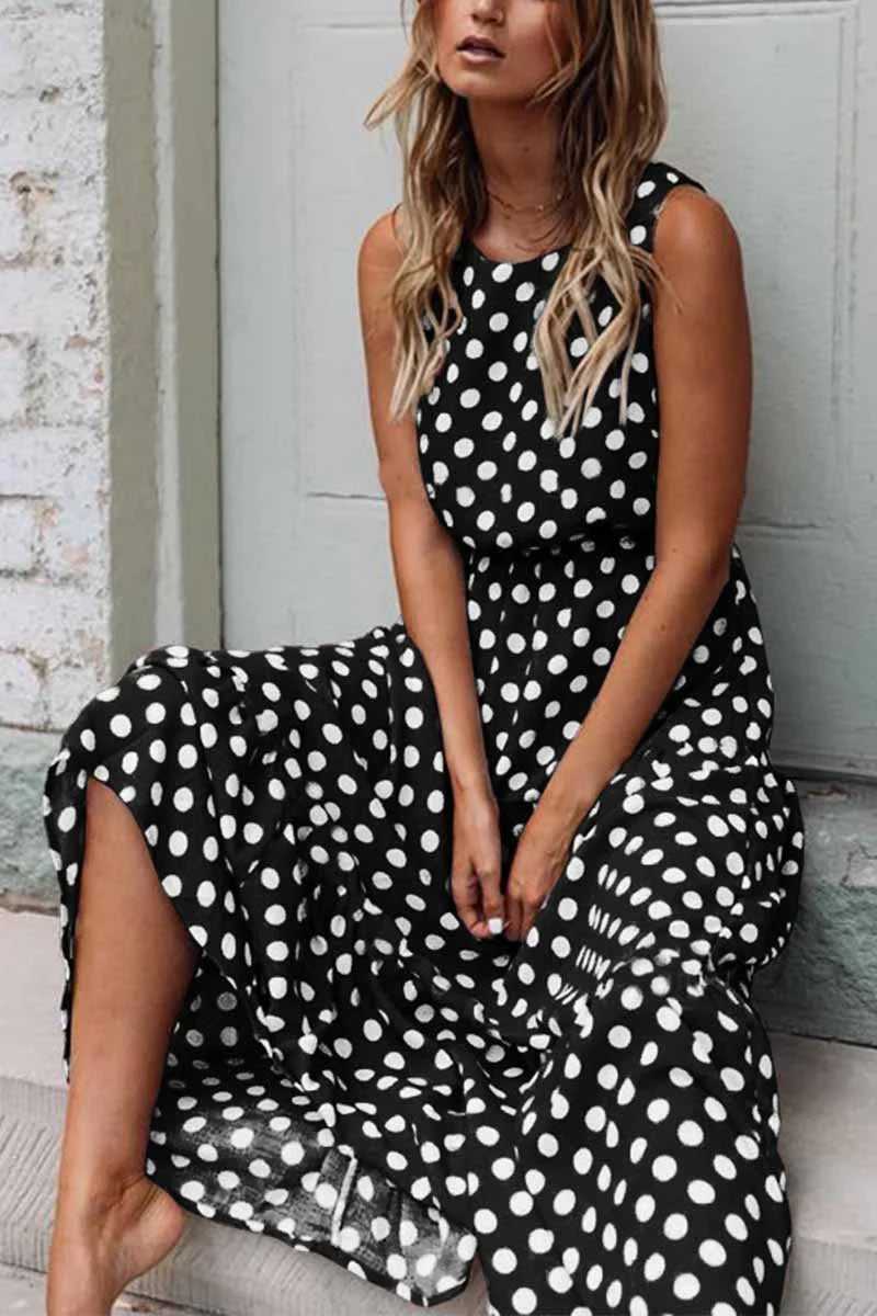 Annamaria | Women's Sleeveless Polka Dot Maxi Dress with Round Neck - image 6