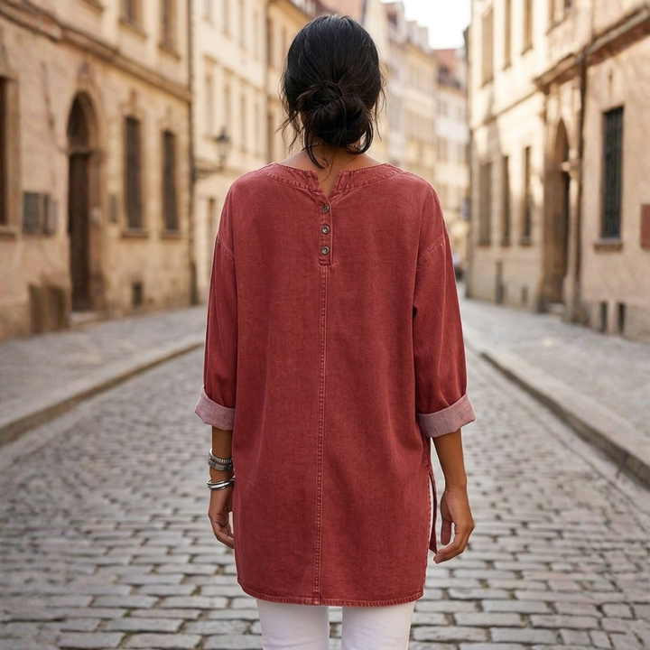 Desmona | Women's Tunic Soft Fit V-Neck Side Split Three-Quarter Sleeve