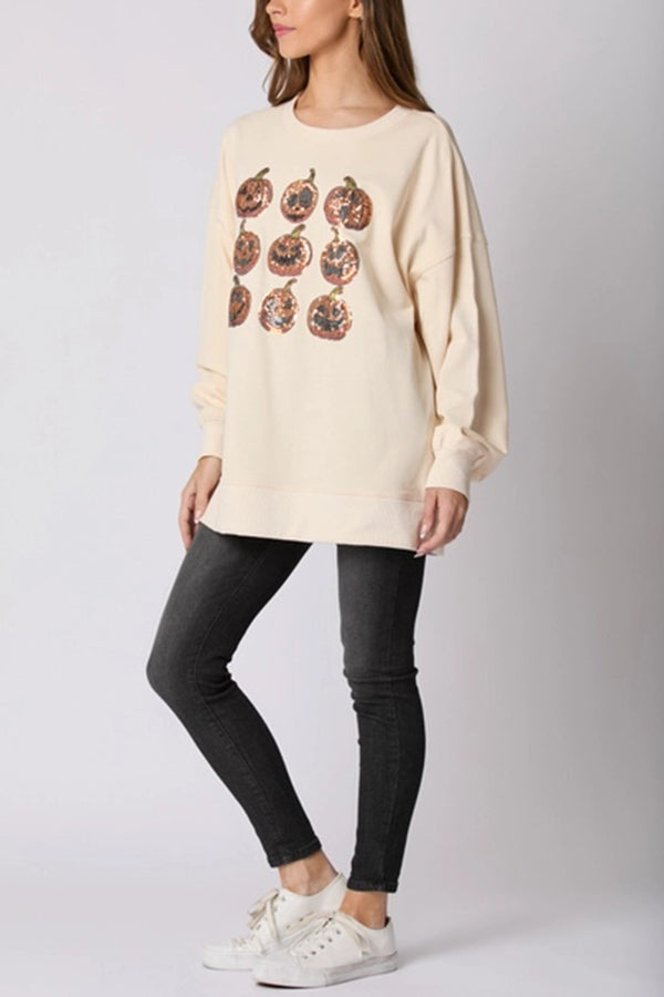Juetta | Women's Sequin Pumpkin Sweatshirt with Round Neck - image 8