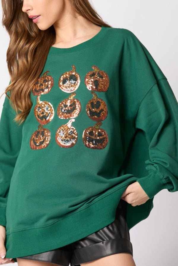 Juetta | Women's Sequin Pumpkin Sweatshirt with Round Neck - image 10