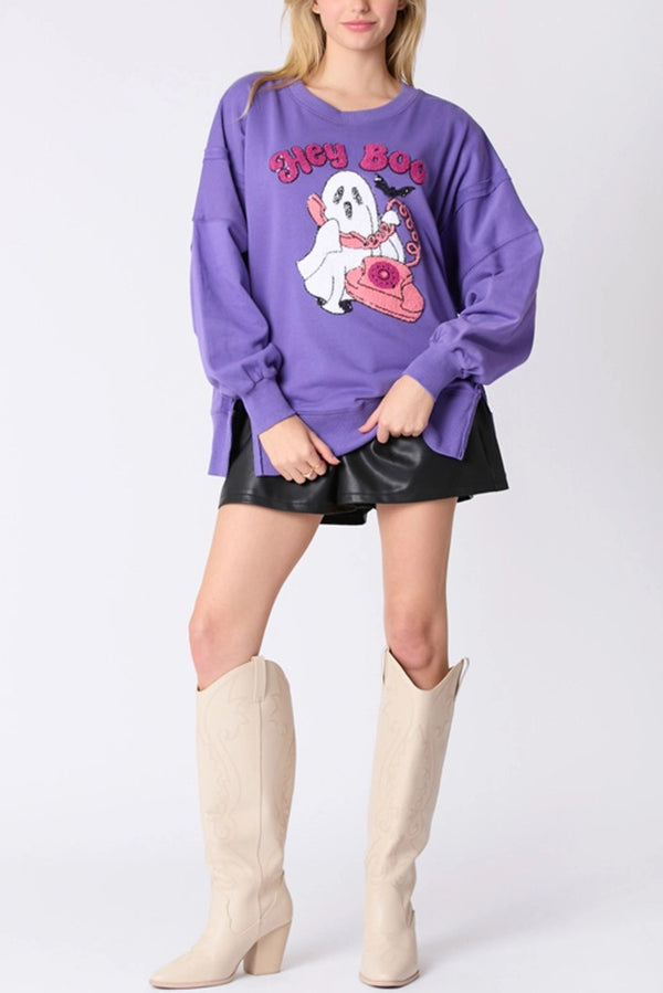 Nicolaa | Women's Cute Ghost Sequin Sweatshirt with Round Neck - image 8