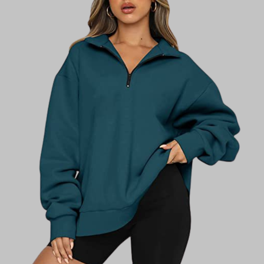 Zelda | Women's - Casual Oversized Half Zip Long Sleeve Sweatshirt
