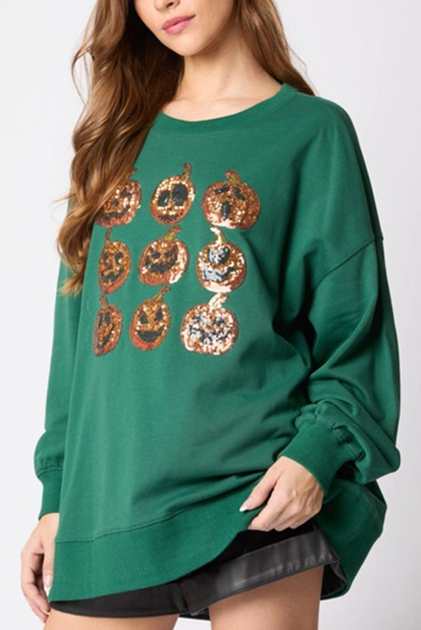 Juetta | Women's Sequin Pumpkin Sweatshirt with Round Neck - image 9