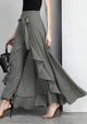 Fiorella | Women's Elegant Grey Waist Spliced Ruffle Hem Straight Leg Skirt