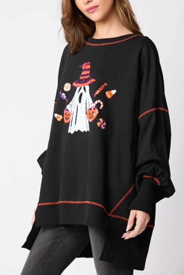 Orella | Women's Sequin Ghost Sweatshirt with Round Neck - image 3