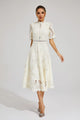 Ermina | Women's Lace Midi Dress with High Neck, Short Sleeves and Flared Skirt - image 1