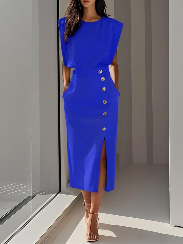 Lodovica | Women's Button-Front Split Midi Dress - image 6