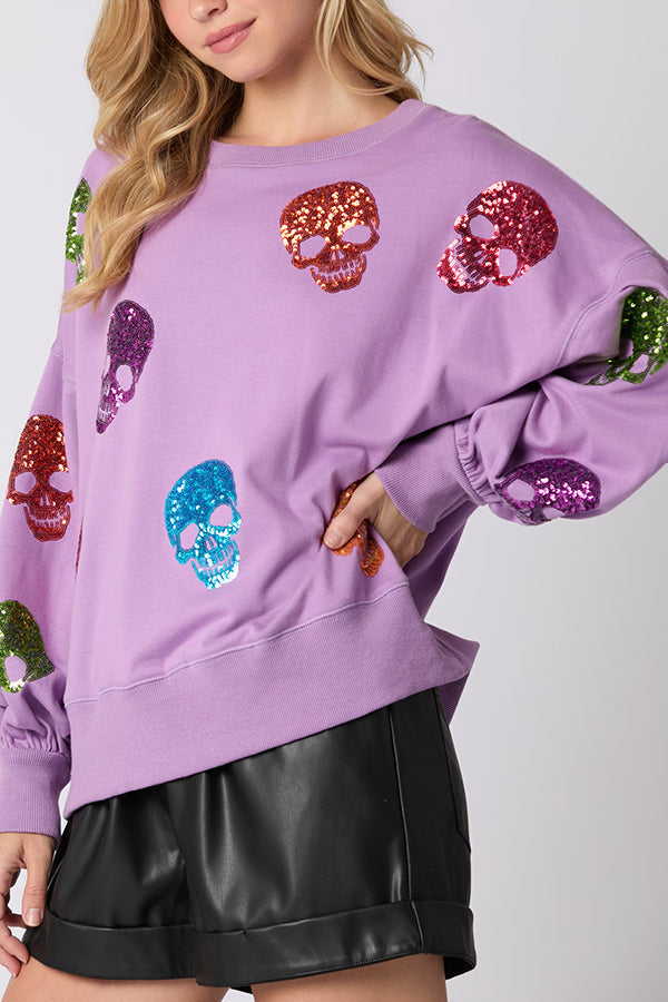 Richenda | Women's Sequin Skull Sweatshirt with Round Neck - image 10