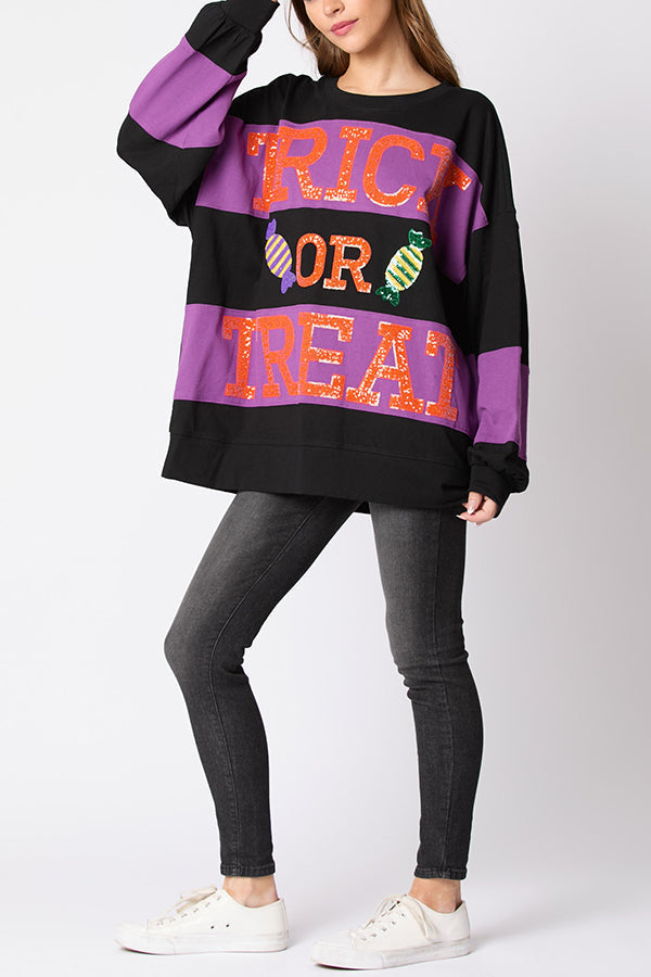 Ascelina | Women's Sequin Letter Colour Block Sweatshirt with Round Neck - image 8