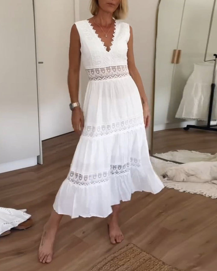 Selena | Women's Lace Boho Midi Dress with V-Neck - image 1