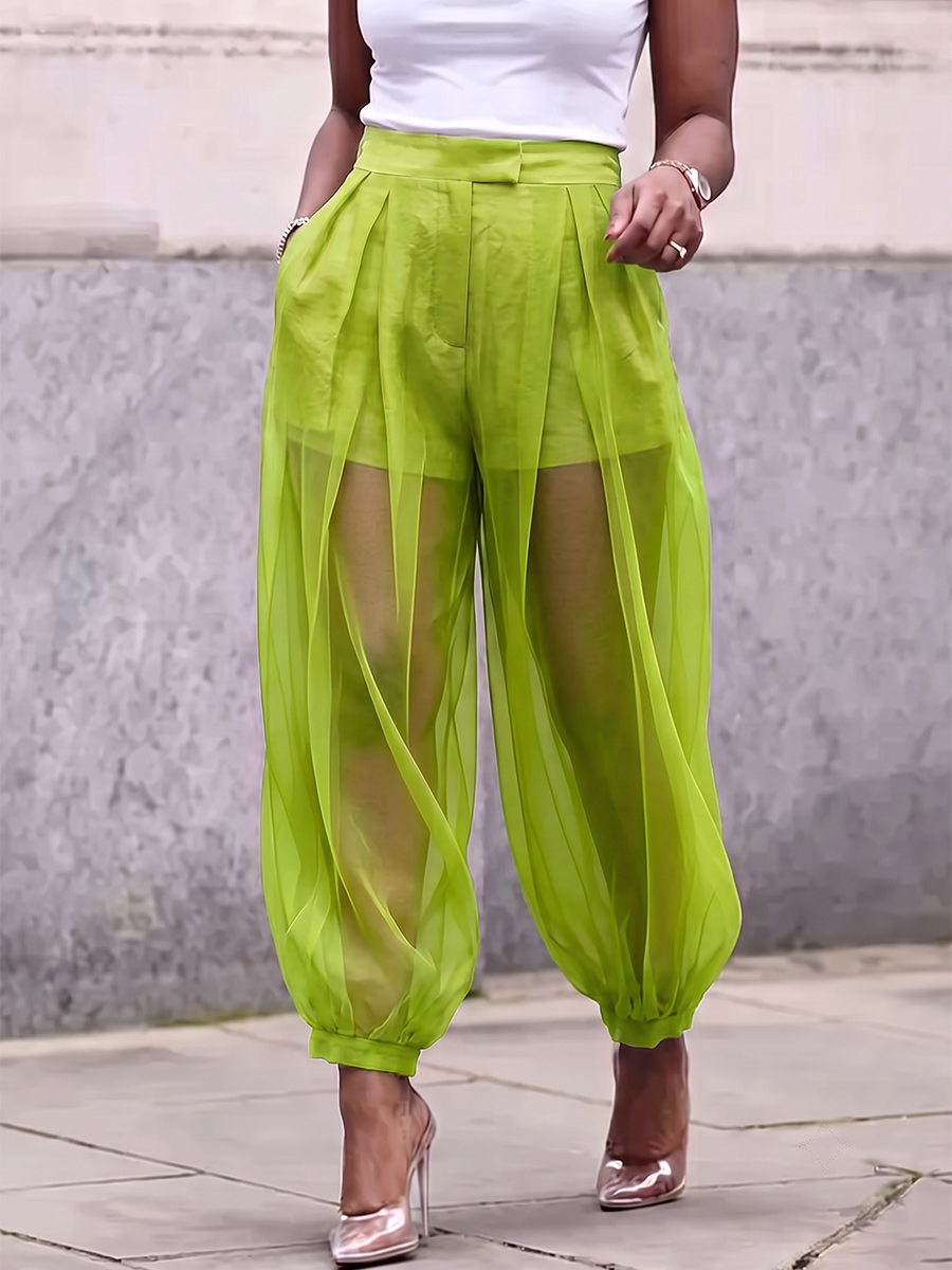 Katarina | Women's Joint Solid Color Pockets Pleated Buttoned High Waisted Trousers Pants
