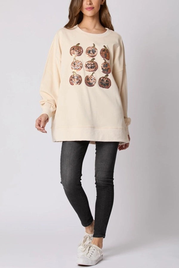 Juetta | Women's Sequin Pumpkin Sweatshirt with Round Neck - image 7