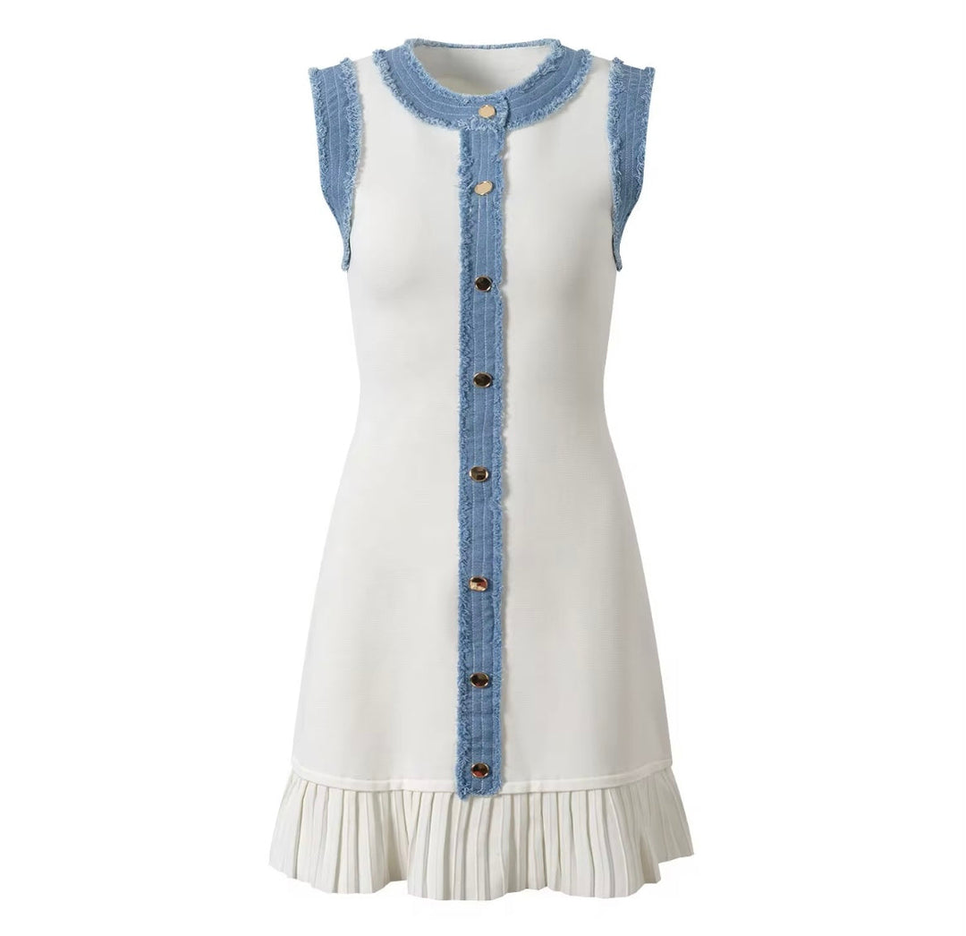 Aileen | Women's Sleeveless Dress with Denim Trim
