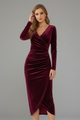 Septima | Women's Midi Dress with V Neckline and Long Sleeves