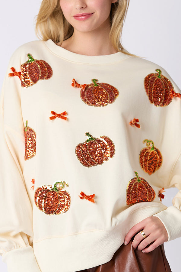 Gisla | Women's Colourful Pumpkin Sweatshirt with Embroidered Detail - image 5