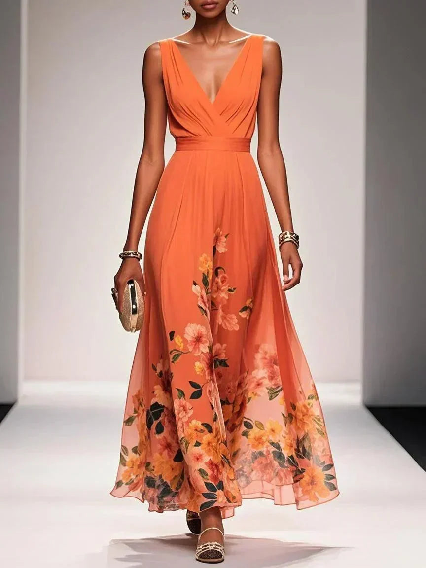 Undine | Women's Floral V-Neck Maxi Dress - image 10