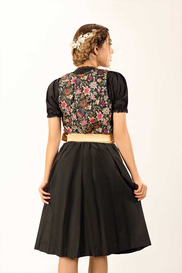 Karoline | Women's Oktoberfest Dirndl Midi Dress with Floral Bodice and Gold Satin Apron - image 2