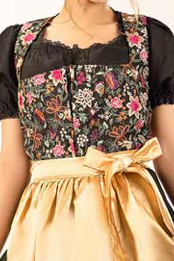 Karoline | Women's Oktoberfest Dirndl Midi Dress with Floral Bodice and Gold Satin Apron - image 6