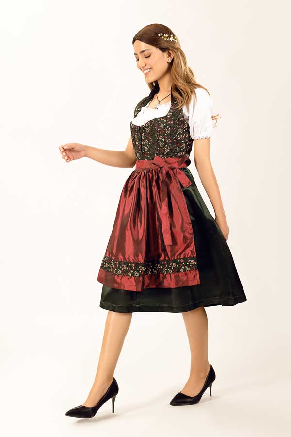 Franziska | Women's Oktoberfest Dirndl Midi Dress with Floral Bodice and Satin Apron - image 2