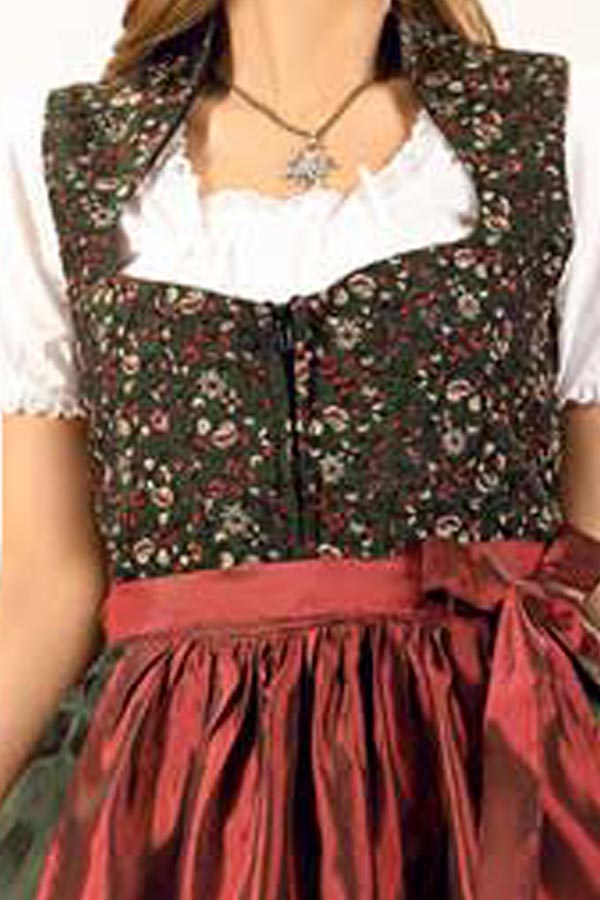 Franziska | Women's Oktoberfest Dirndl Midi Dress with Floral Bodice and Satin Apron - image 7