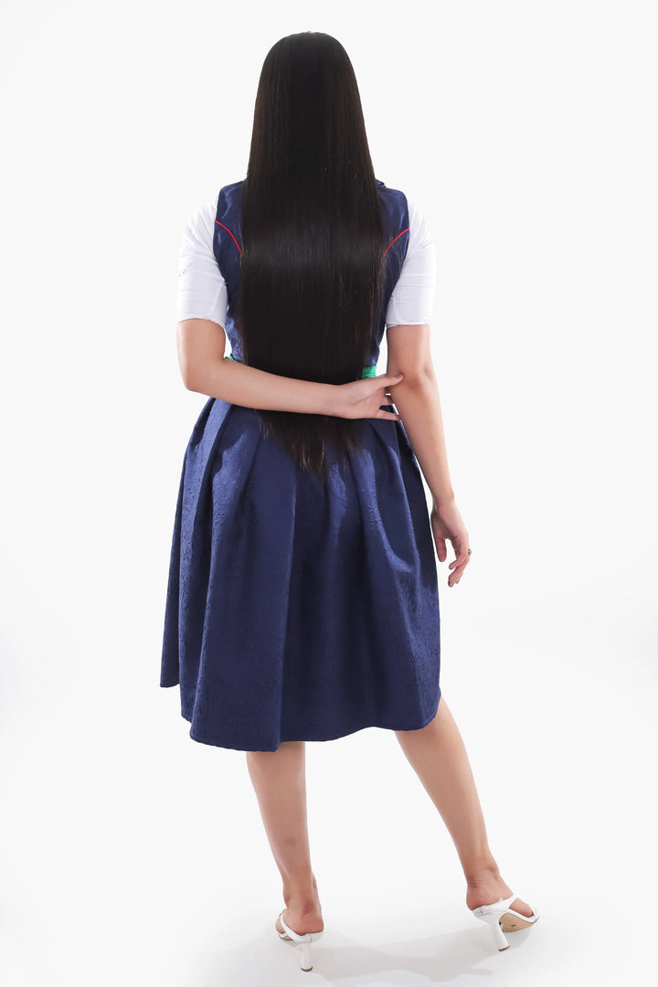 Elfriede | Women's Oktoberfest Dirndl Midi Dress with Navy Bodice and Red Apron - image 6