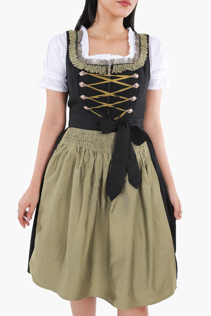 Gerlinde | Women's Oktoberfest Dirndl Midi Dress with Sage Skirt and Bow Apron - image 3