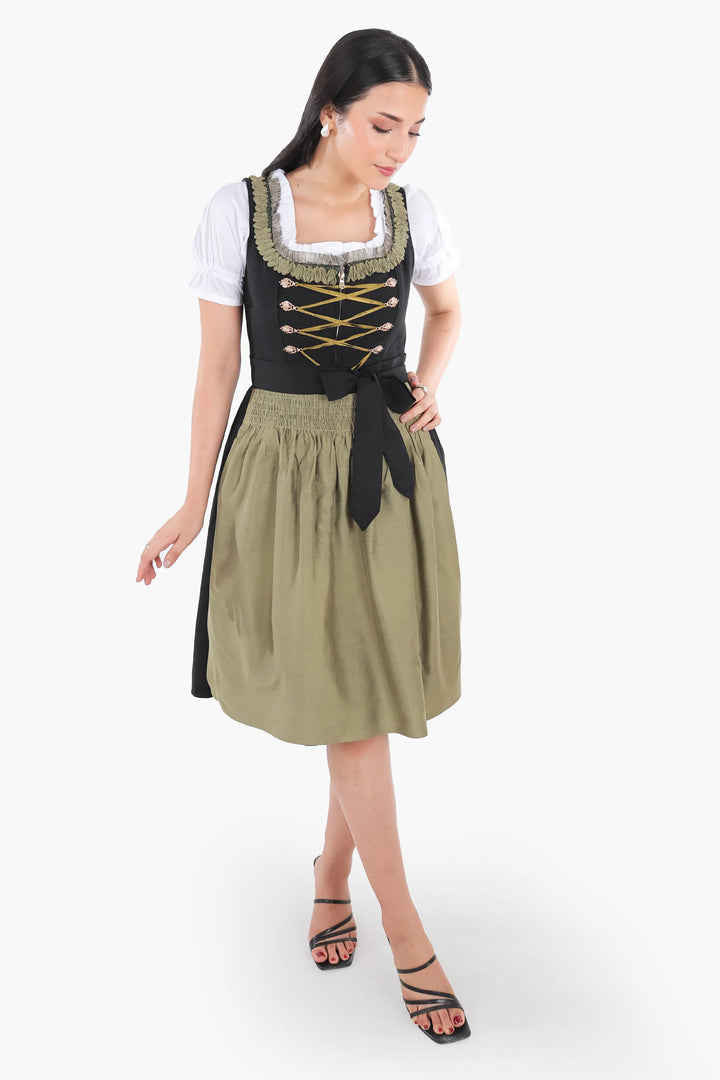 Gerlinde | Women's Oktoberfest Dirndl Midi Dress with Sage Skirt and Bow Apron - image 4