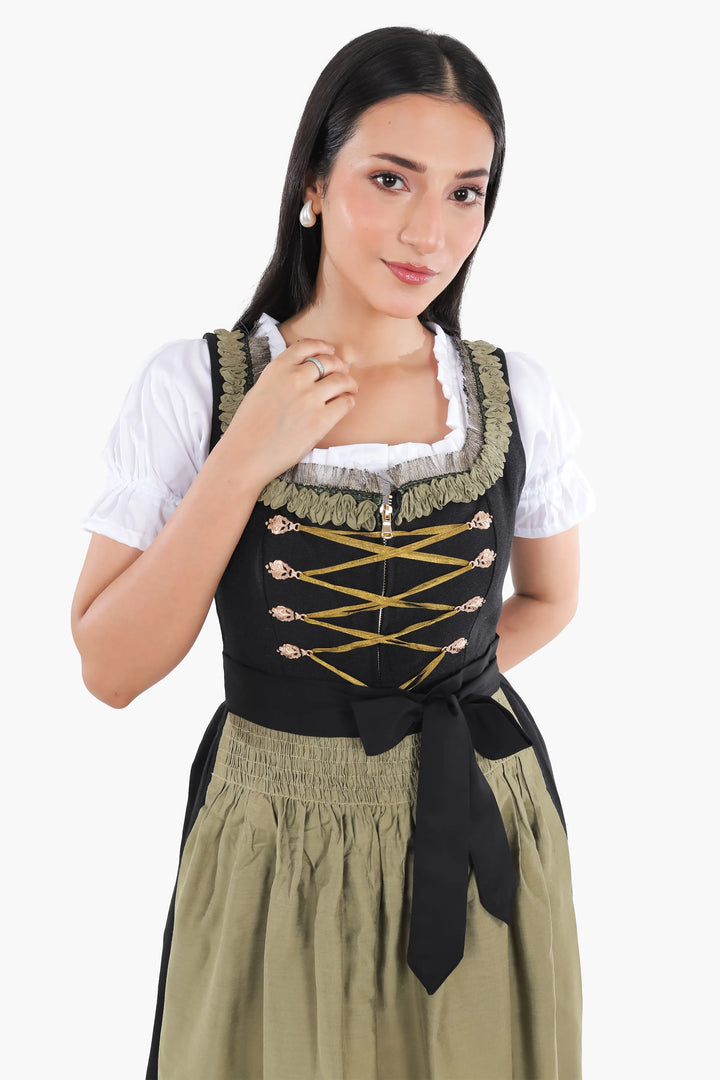 Gerlinde | Women's Oktoberfest Dirndl Midi Dress with Sage Skirt and Bow Apron - image 5