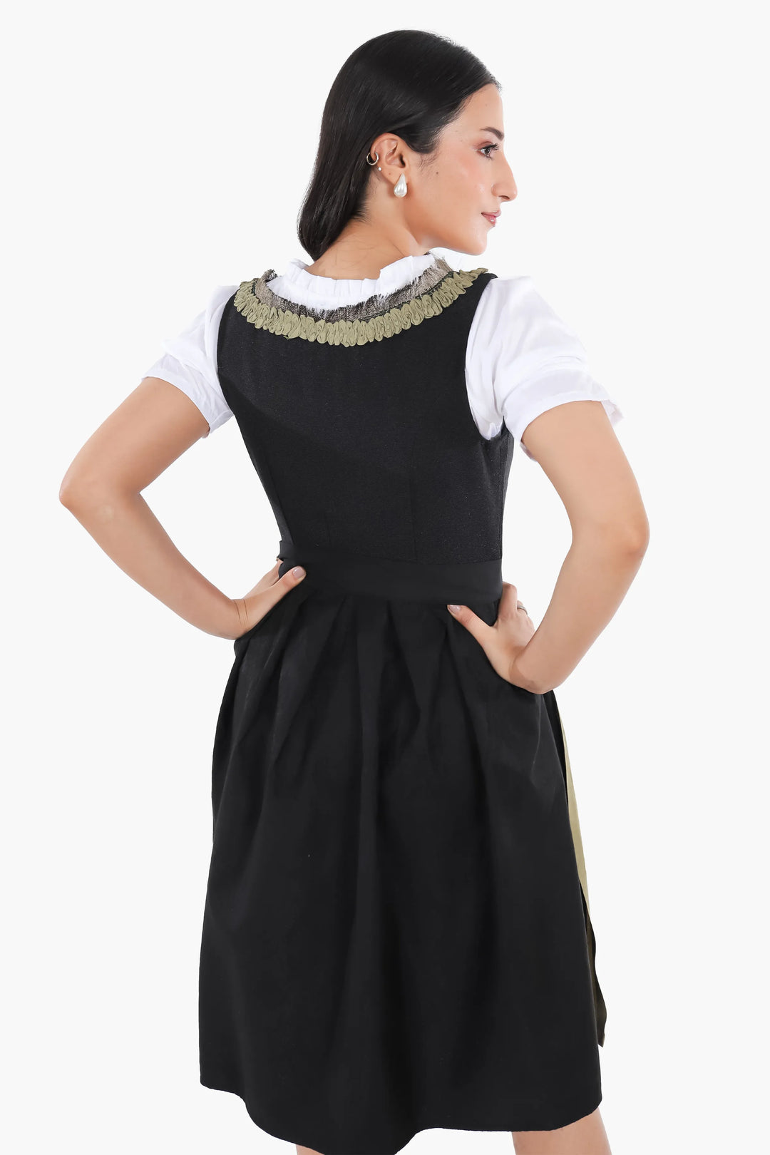 Gerlinde | Women's Oktoberfest Dirndl Midi Dress with Sage Skirt and Bow Apron - image 6