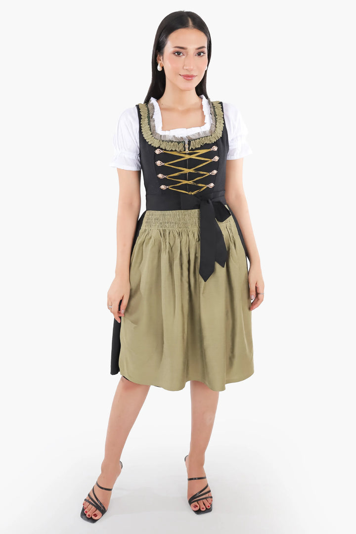 Gerlinde | Women's Oktoberfest Dirndl Midi Dress with Sage Skirt and Bow Apron - image 1