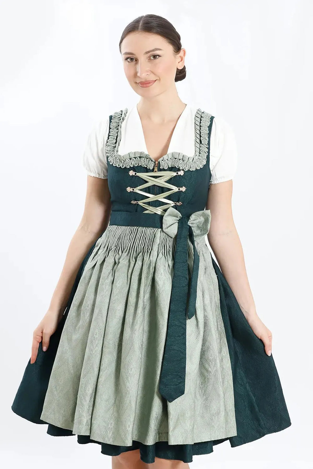 Sieglinde | Women's Meadow Green Oktoberfest Dirndl Midi Dress with Laced Bodice - image 2