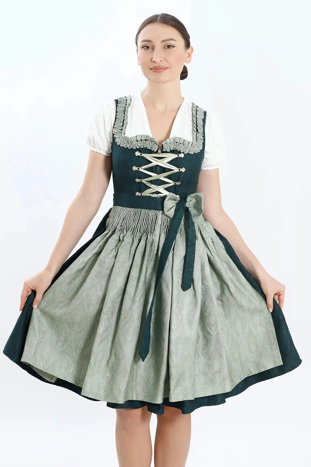 Sieglinde | Women's Meadow Green Oktoberfest Dirndl Midi Dress with Laced Bodice - image 4