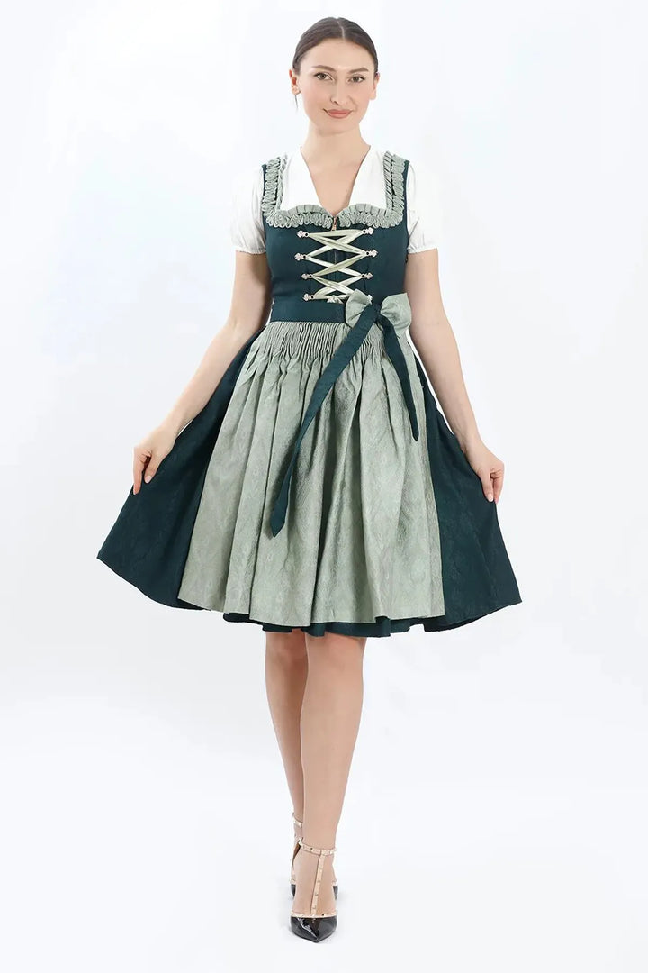 Sieglinde | Women's Meadow Green Oktoberfest Dirndl Midi Dress with Laced Bodice - image 5
