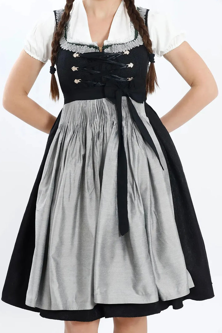 Waltraud | Women's Oktoberfest Dirndl Midi Dress with Silver Skirt and Buttoned Bodice - image 3
