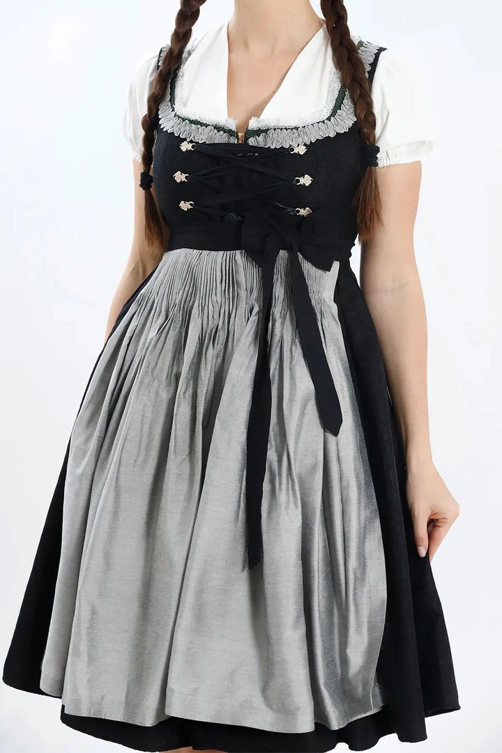 Waltraud | Women's Oktoberfest Dirndl Midi Dress with Silver Skirt and Buttoned Bodice - image 5