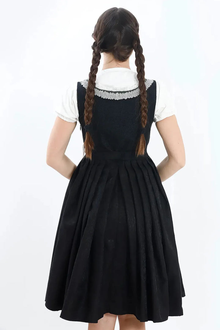 Waltraud | Women's Oktoberfest Dirndl Midi Dress with Silver Skirt and Buttoned Bodice - image 6