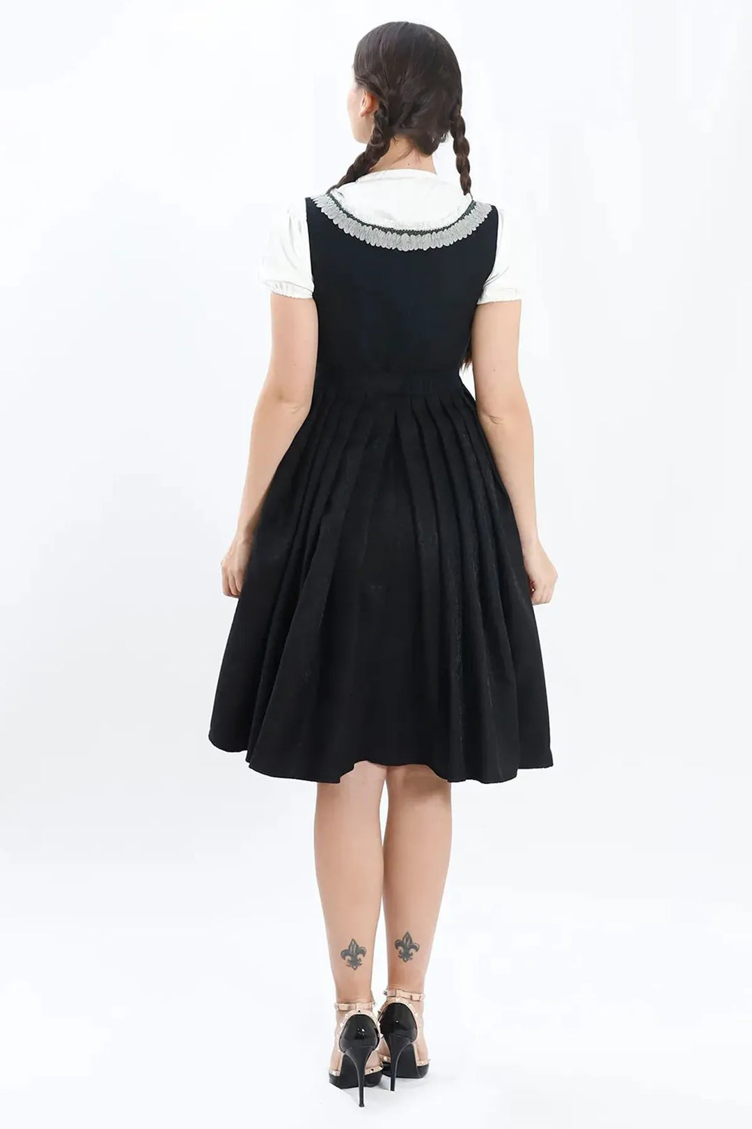 Waltraud | Women's Oktoberfest Dirndl Midi Dress with Silver Skirt and Buttoned Bodice - image 7