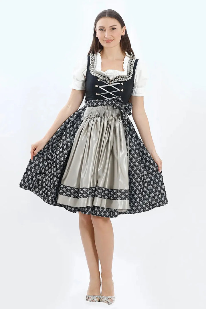 Roswitha | Women's Oktoberfest Dirndl Midi Dress with Lace Trim and Dotted Skirt - image 4