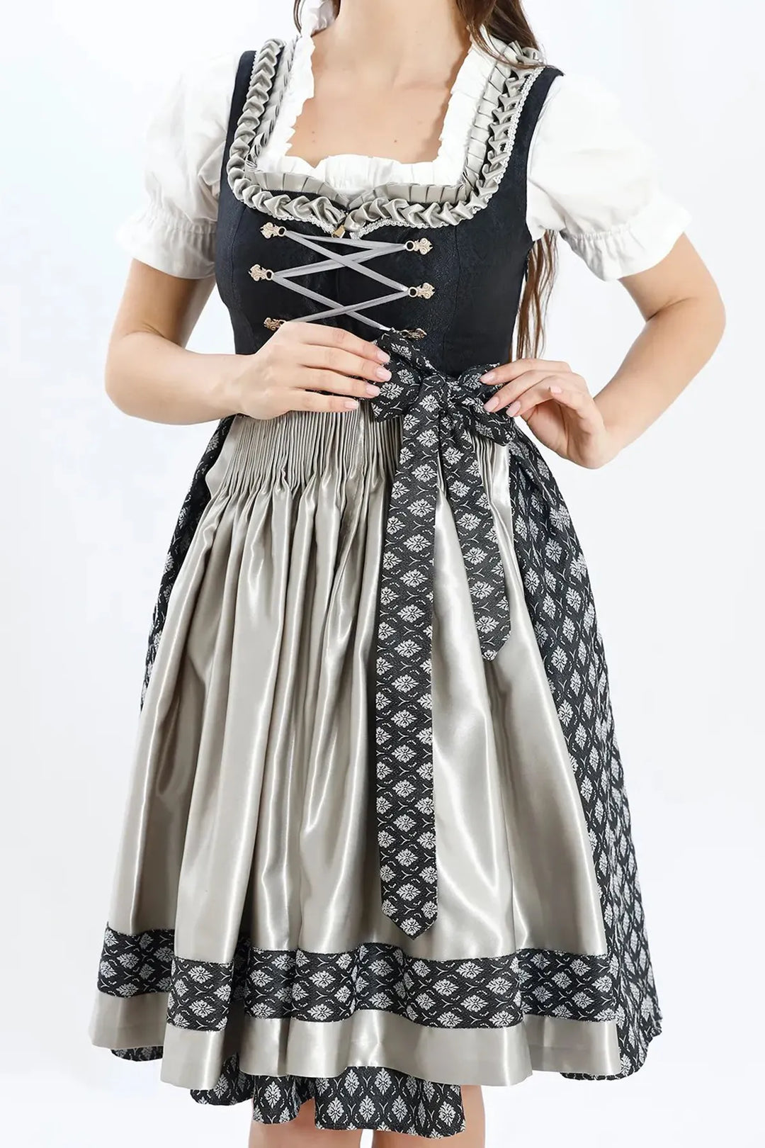Roswitha | Women's Oktoberfest Dirndl Midi Dress with Lace Trim and Dotted Skirt - image 3