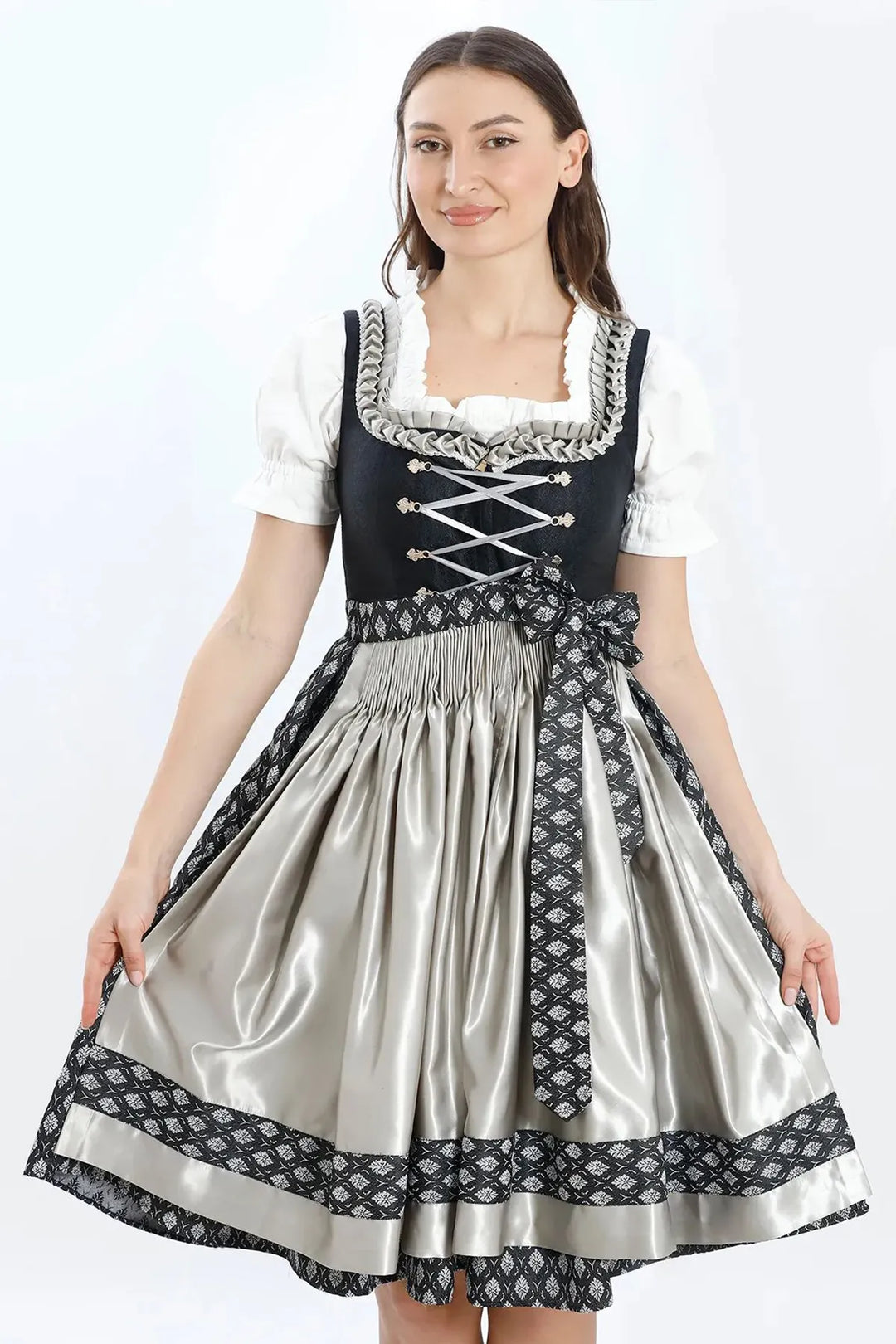 Roswitha | Women's Oktoberfest Dirndl Midi Dress with Lace Trim and Dotted Skirt - image 2
