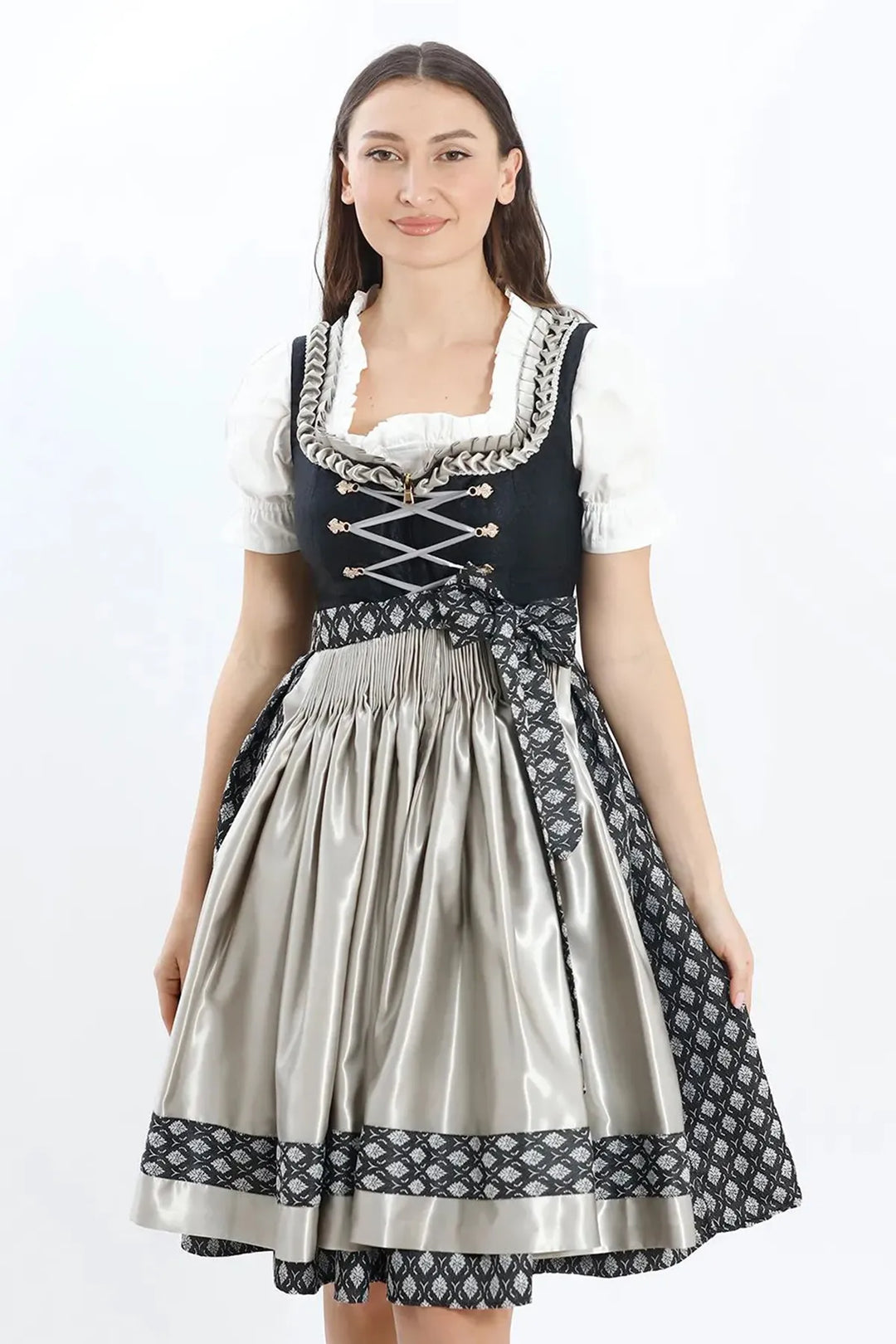 Roswitha | Women's Oktoberfest Dirndl Midi Dress with Lace Trim and Dotted Skirt - image 5