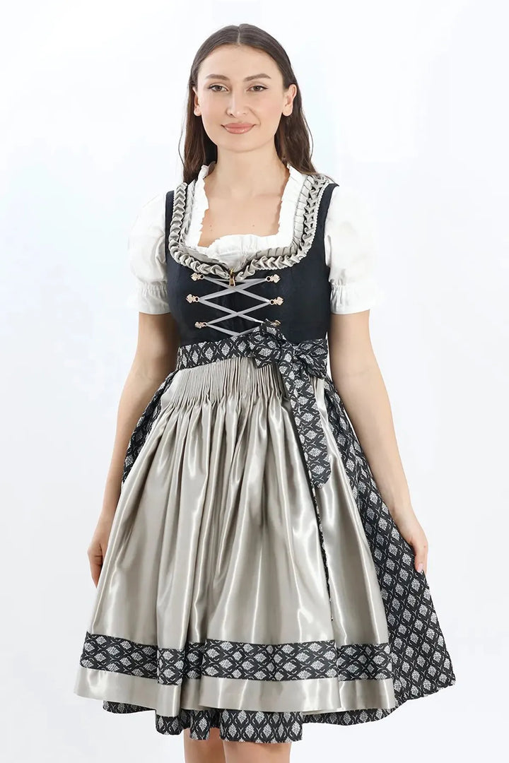 Roswitha | Women's Oktoberfest Dirndl Midi Dress with Lace Trim and Dotted Skirt - image 5