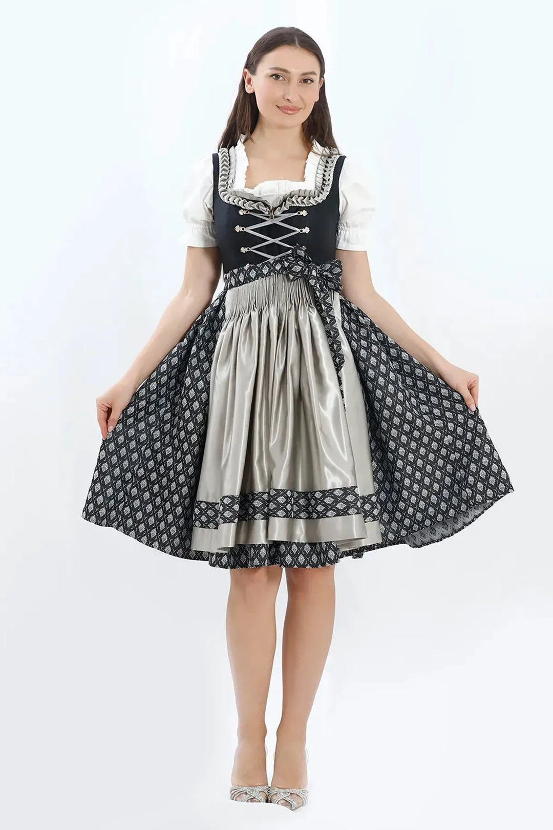 Roswitha | Women's Oktoberfest Dirndl Midi Dress with Lace Trim and Dotted Skirt - image 6