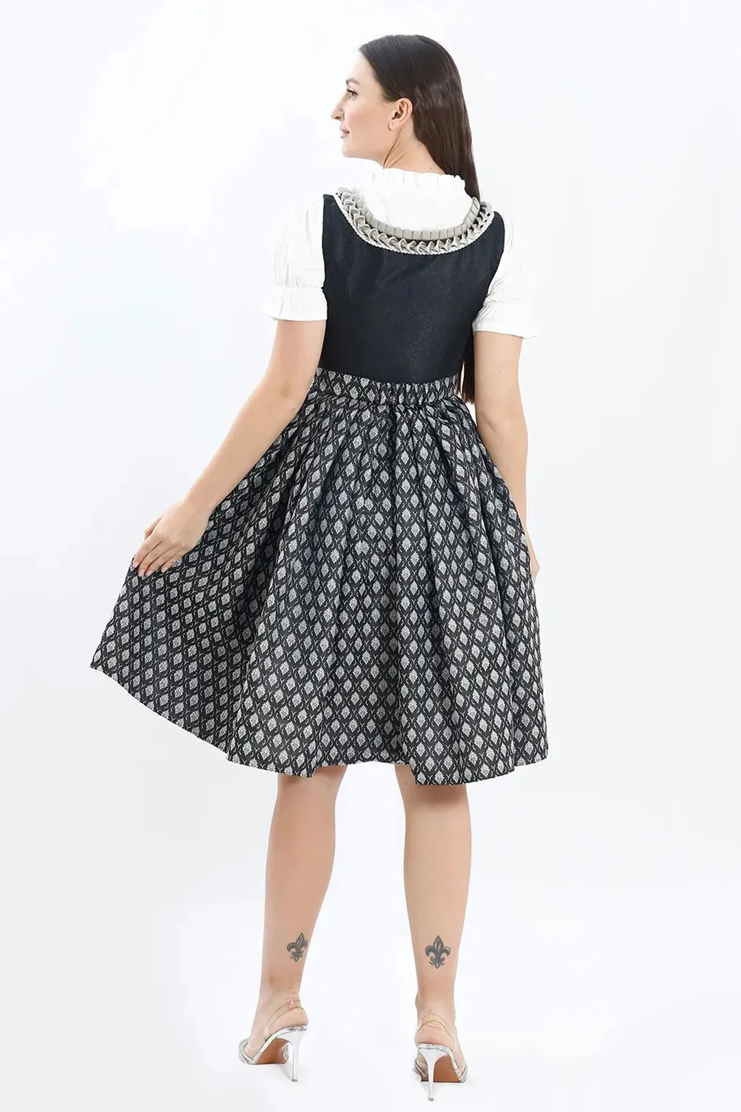 Roswitha | Women's Oktoberfest Dirndl Midi Dress with Lace Trim and Dotted Skirt - image 7