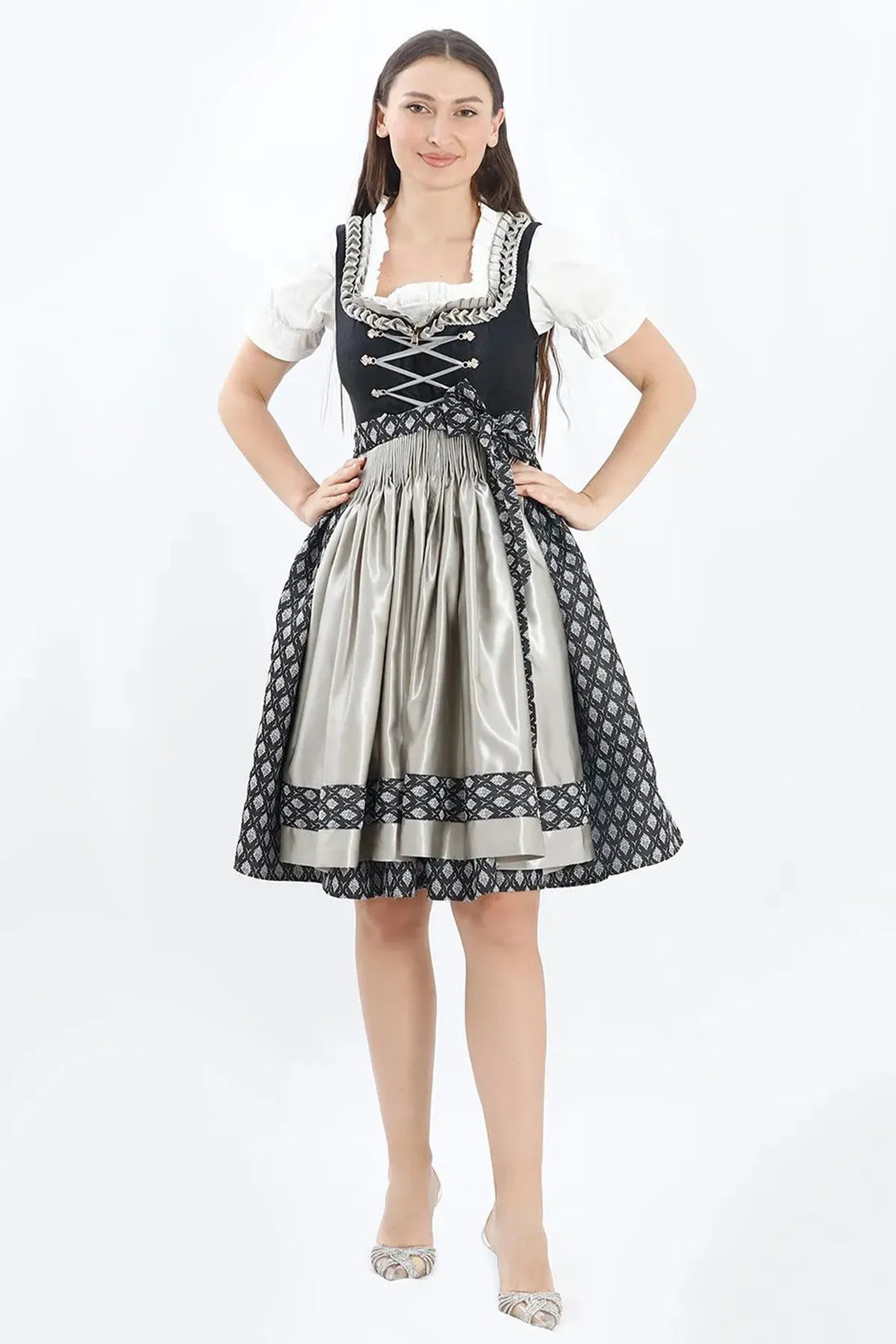 Roswitha | Women's Oktoberfest Dirndl Midi Dress with Lace Trim and Dotted Skirt - image 1