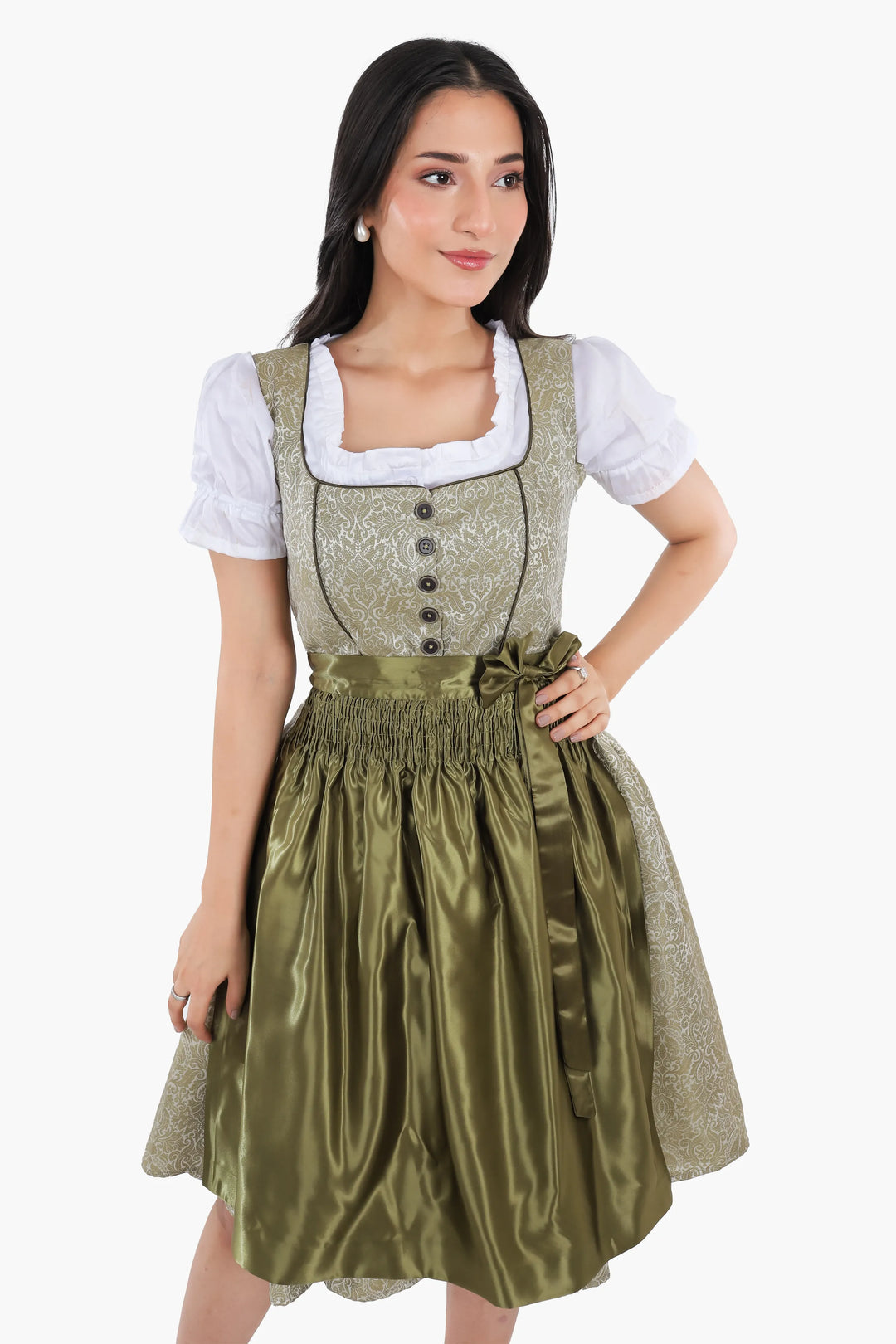 Emerentia | Women's Forest Green Oktoberfest Dirndl Midi Dress with Buttoned Bodice - image 2