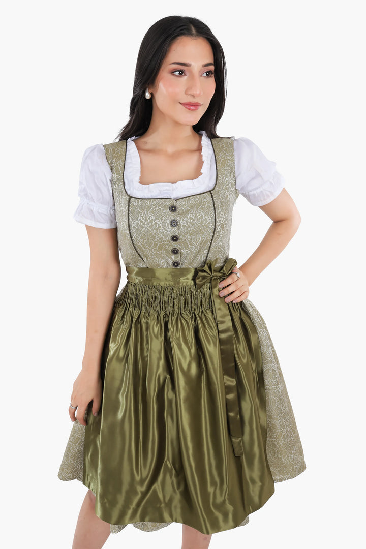 Emerentia | Women's Forest Green Oktoberfest Dirndl Midi Dress with Buttoned Bodice - image 2