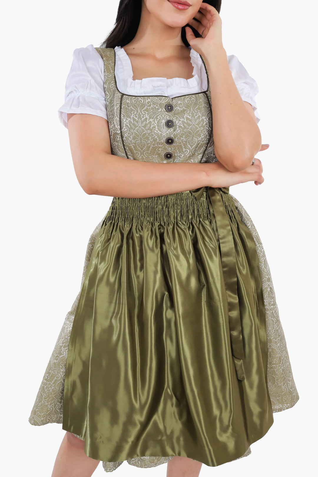 Emerentia | Women's Forest Green Oktoberfest Dirndl Midi Dress with Buttoned Bodice - image 3