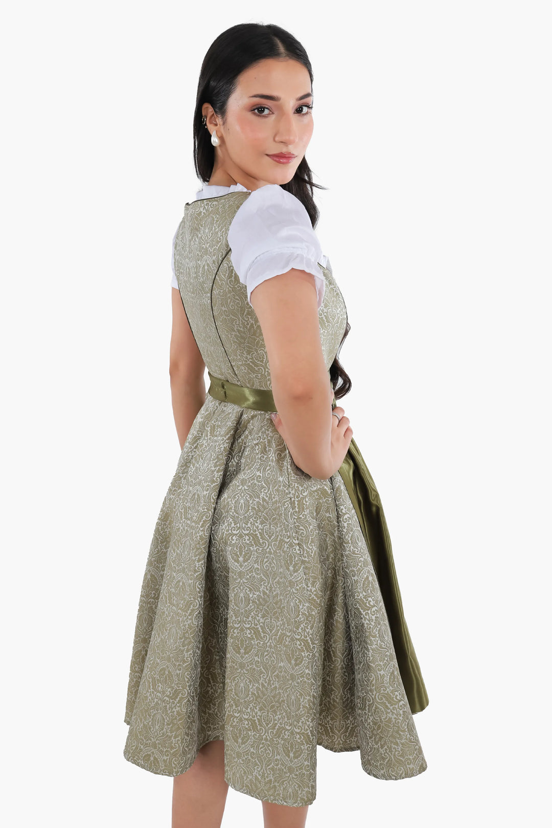 Emerentia | Women's Forest Green Oktoberfest Dirndl Midi Dress with Buttoned Bodice - image 5